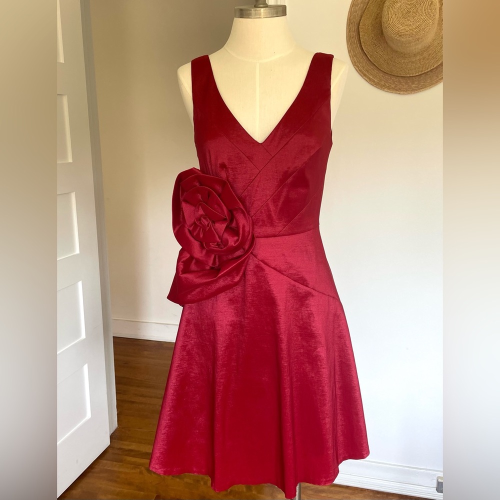 Red Sleeveless Dress with Floral Detail